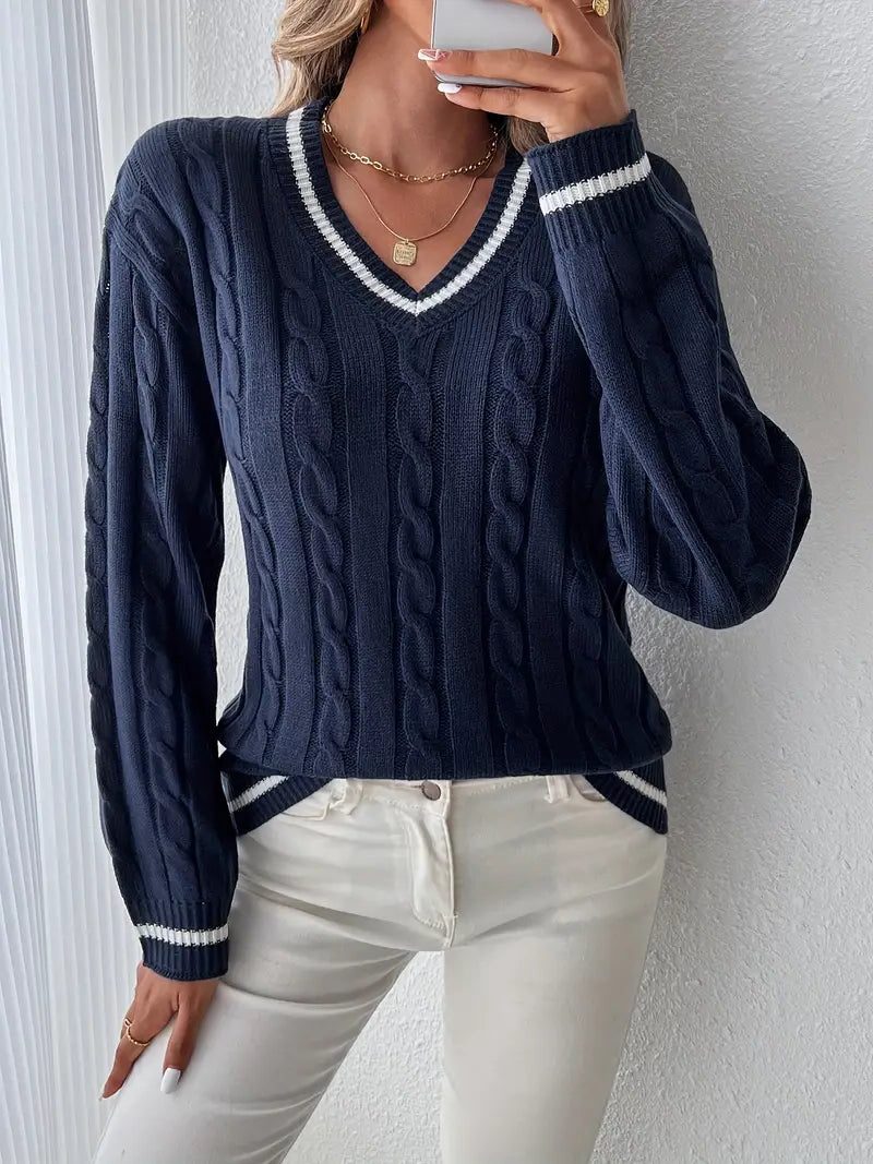Women's Cable Knit V-Neck Jumper