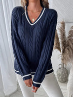 Women's Cable Knit V-Neck Jumper