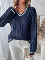 Women's Cable Knit V-Neck Jumper