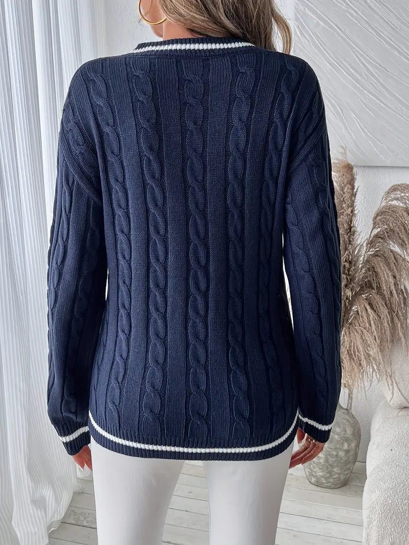 Women's Cable Knit V-Neck Jumper