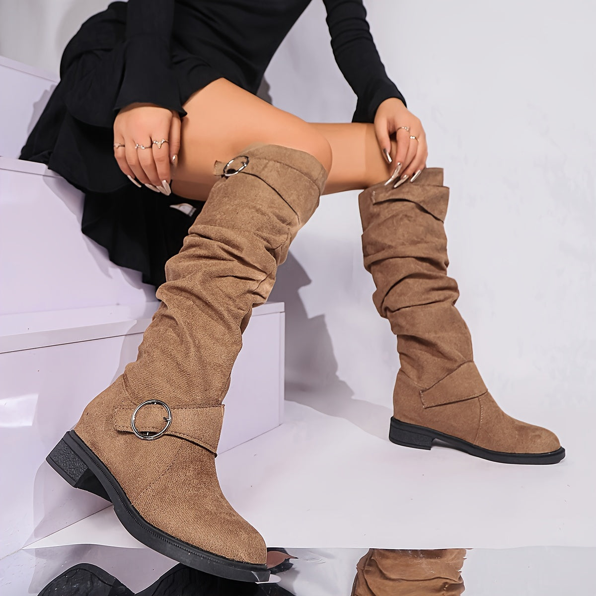 Women's Buckle Slouch Boots