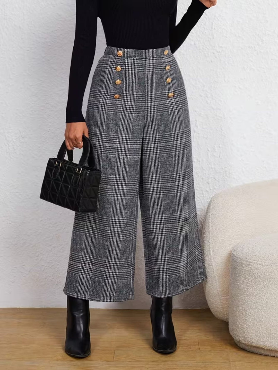 Women's Button-Detail Wide-Leg Trousers