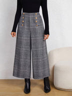 Women's Button-Detail Wide-Leg Trousers