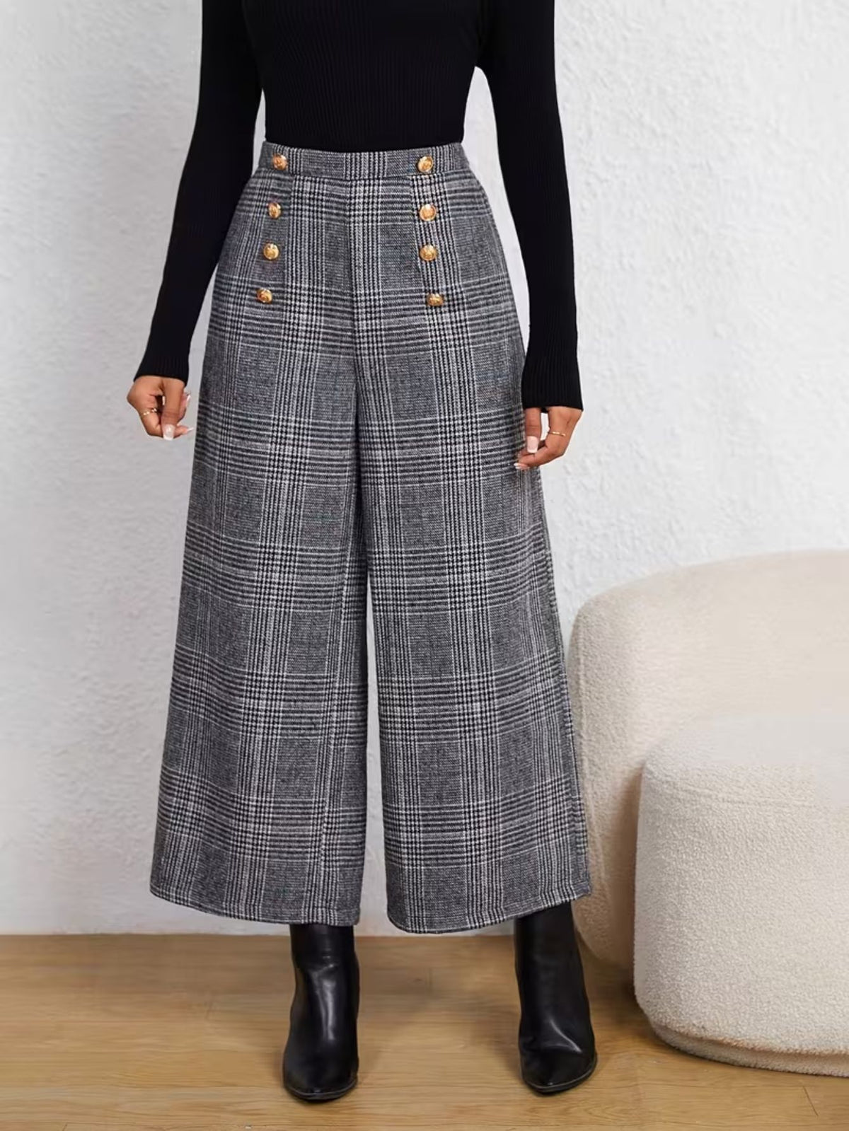 Women's Button-Detail Wide-Leg Trousers