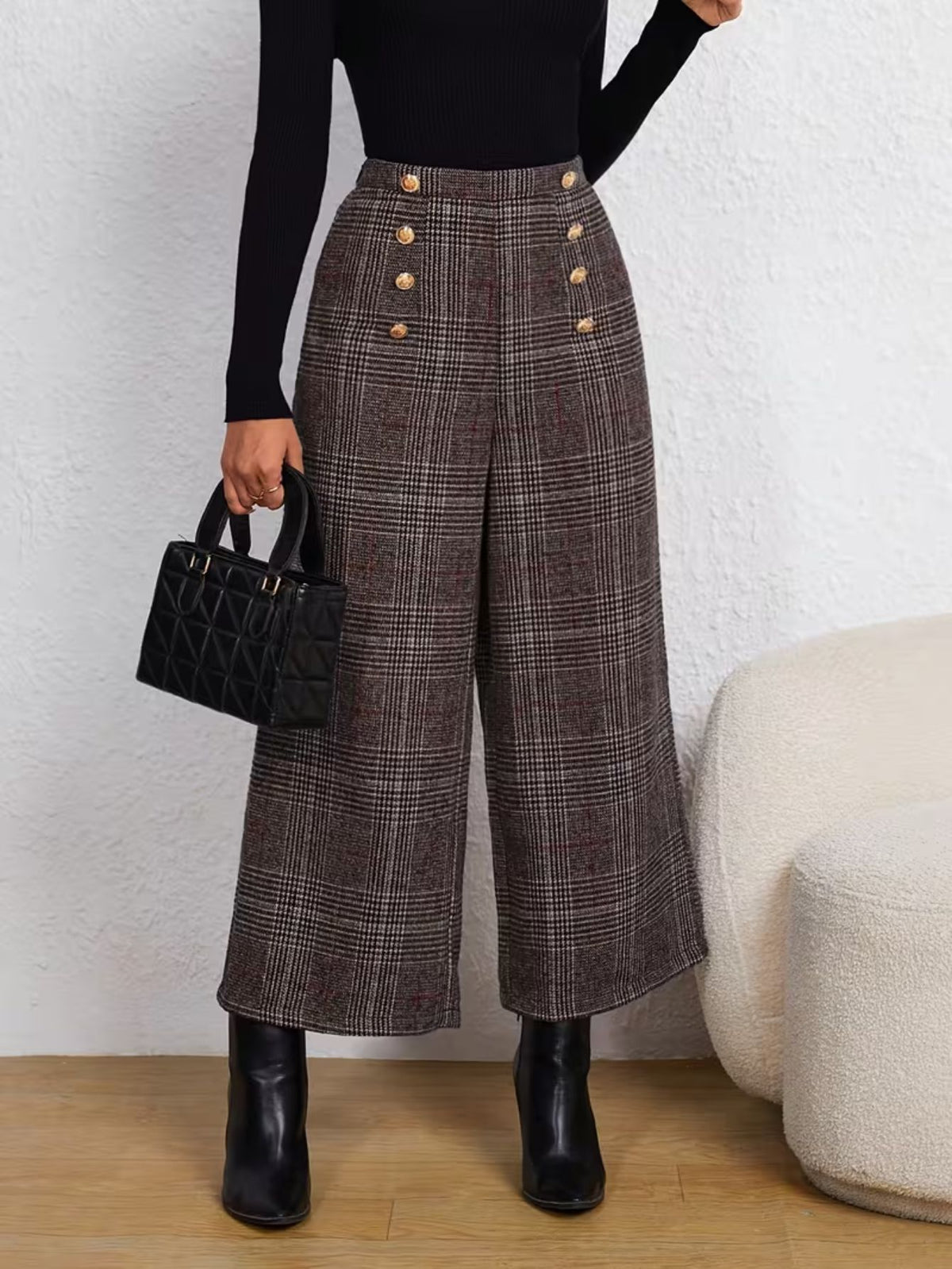 Women's Button-Detail Wide-Leg Trousers