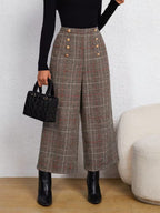 Women's Button-Detail Wide-Leg Trousers
