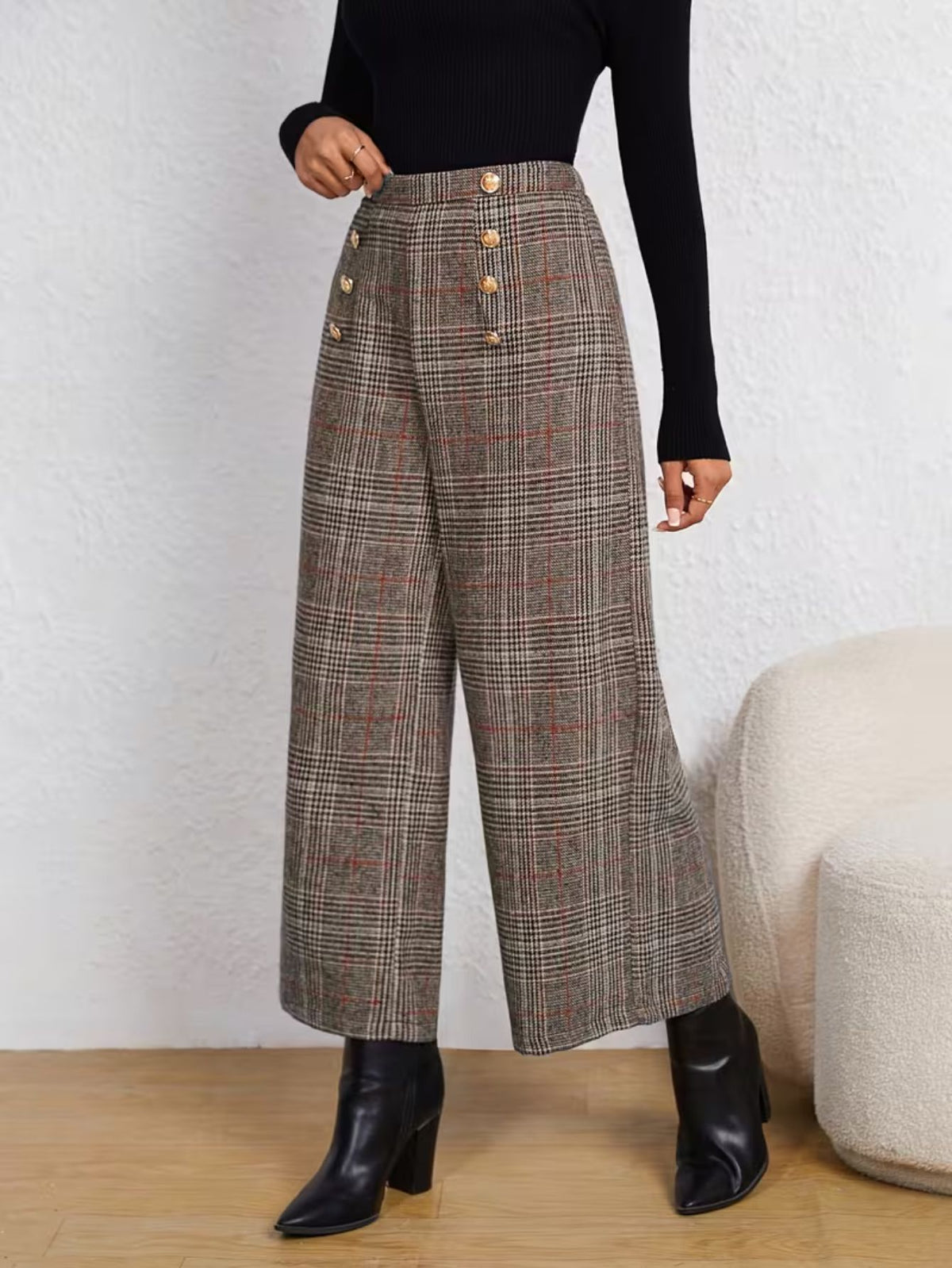 Women's Button-Detail Wide-Leg Trousers