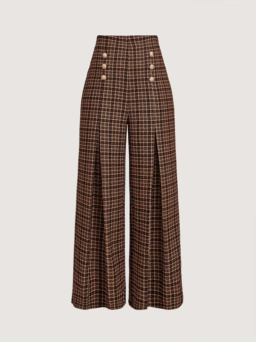 Women's Checked Wide-Leg Trousers