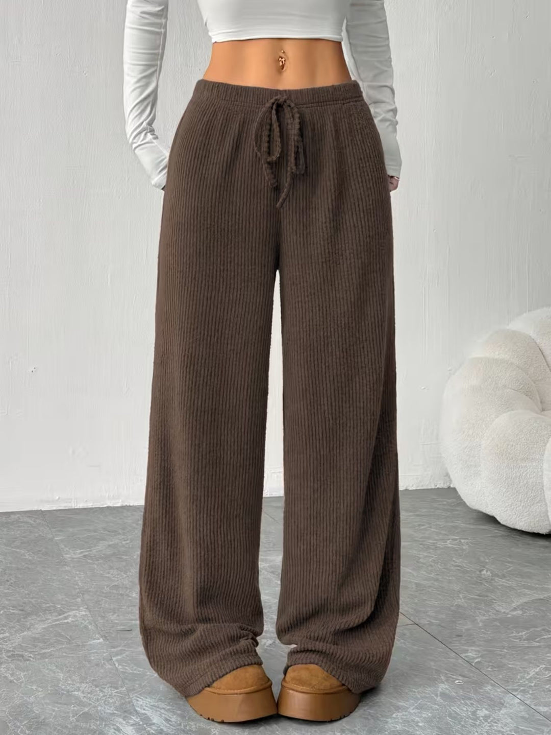 Women's Ribbed Wide-Leg Trousers