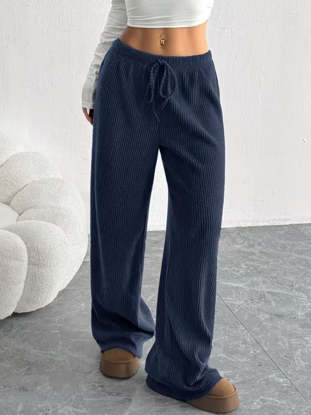 Women's Ribbed Wide-Leg Trousers