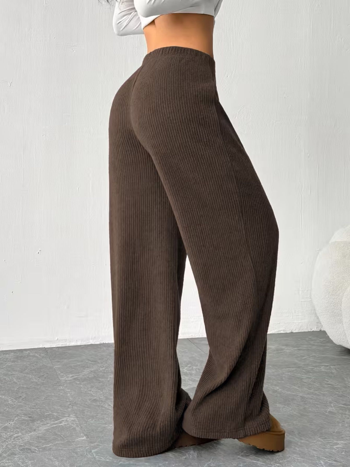Women's Ribbed Wide-Leg Trousers