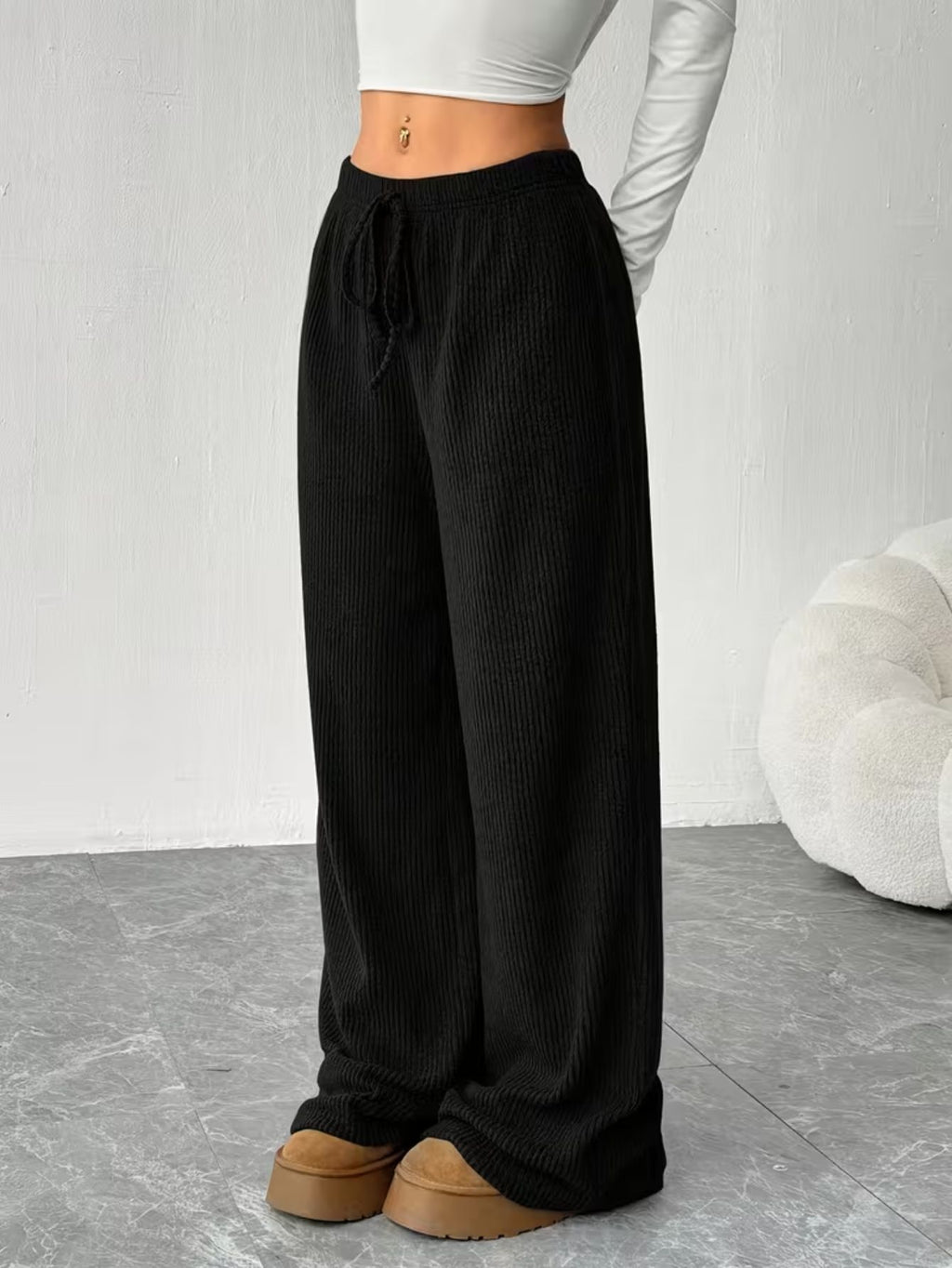 Women's Ribbed Wide-Leg Trousers