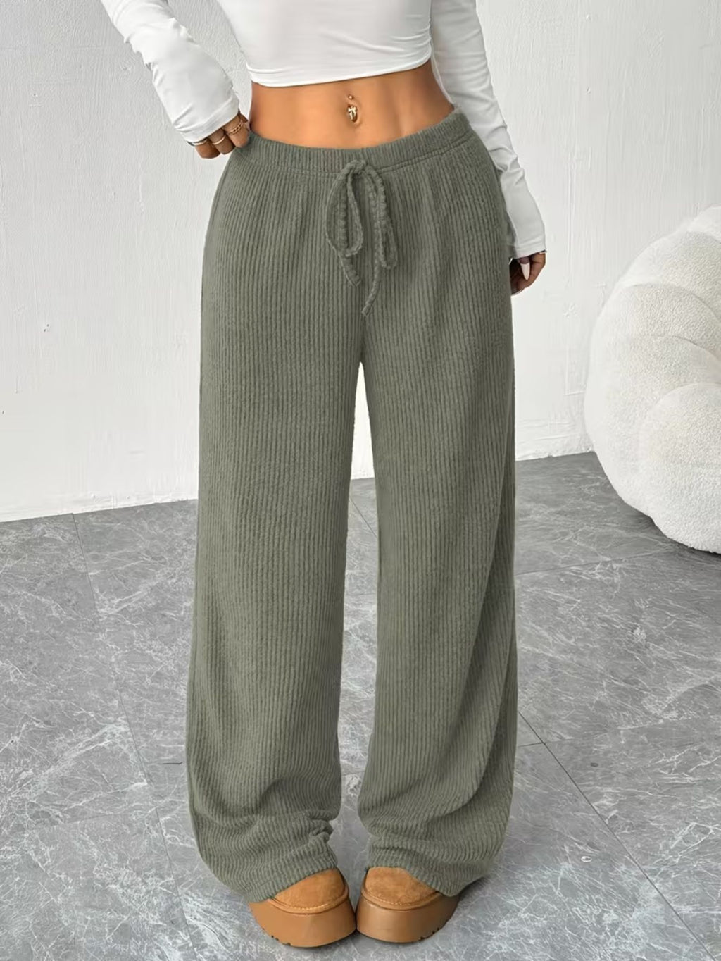 Women's Ribbed Wide-Leg Trousers