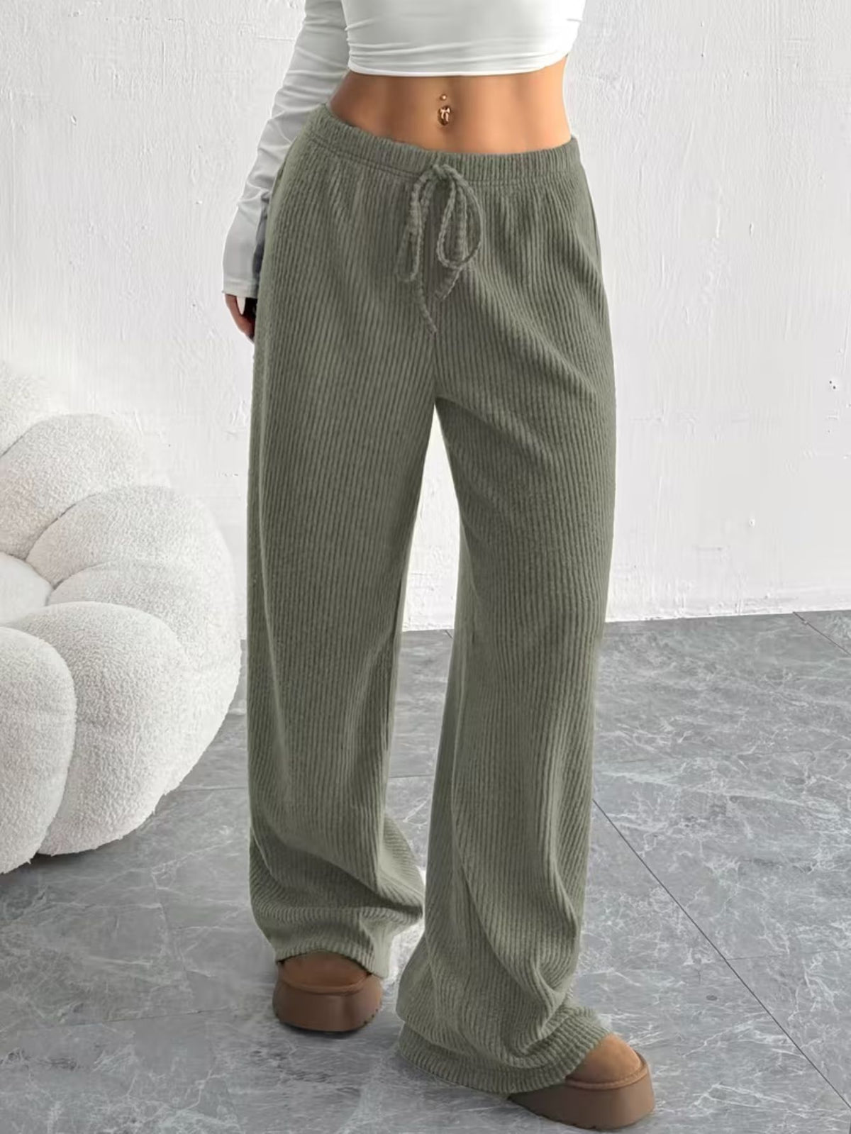 Women's Ribbed Wide-Leg Trousers