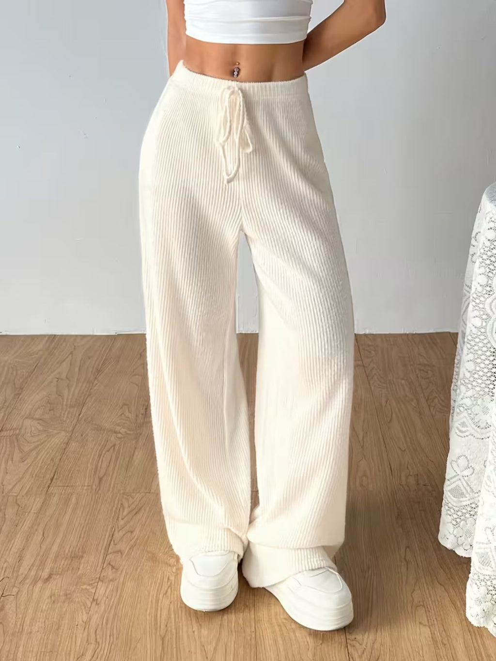 Women's Ribbed Wide-Leg Trousers