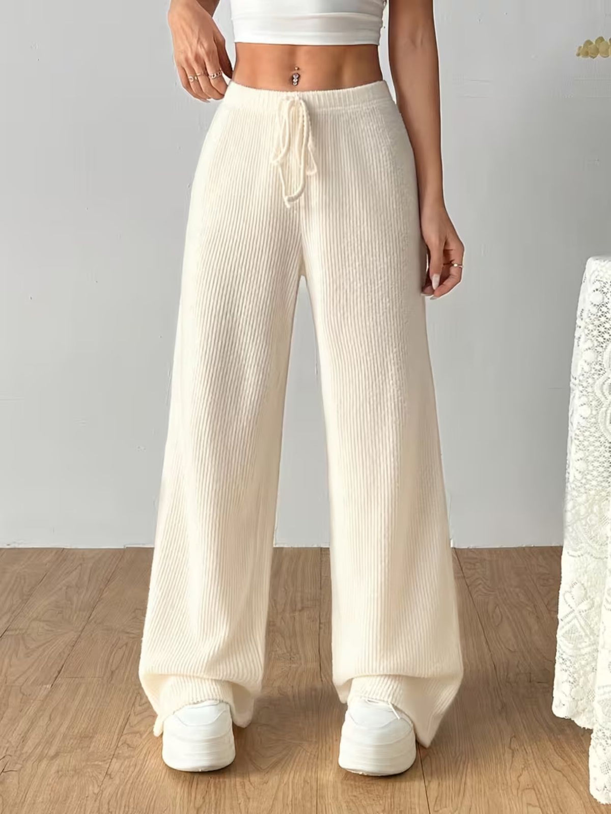 Women's Ribbed Wide-Leg Trousers