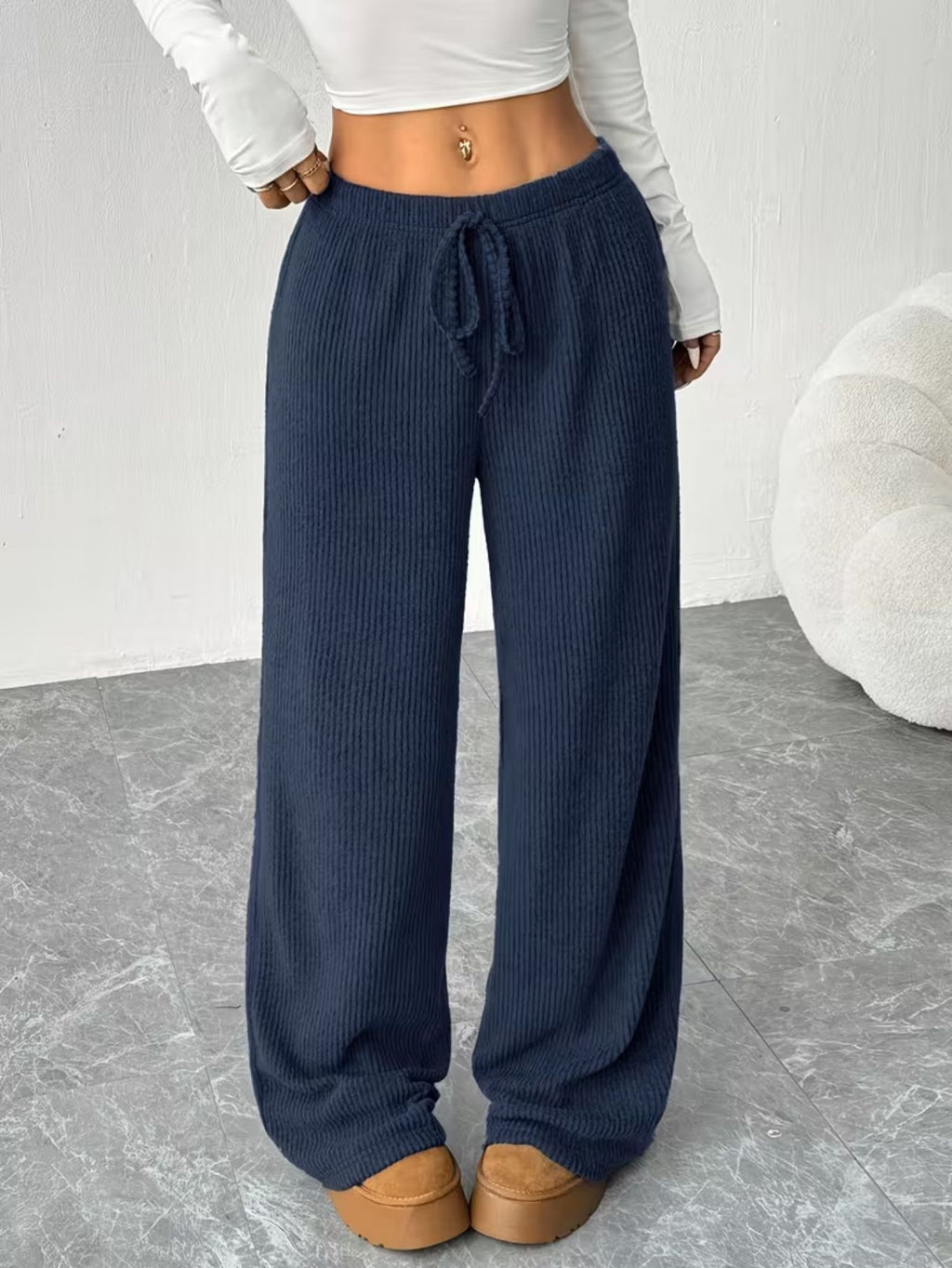 Women's Ribbed Wide-Leg Trousers