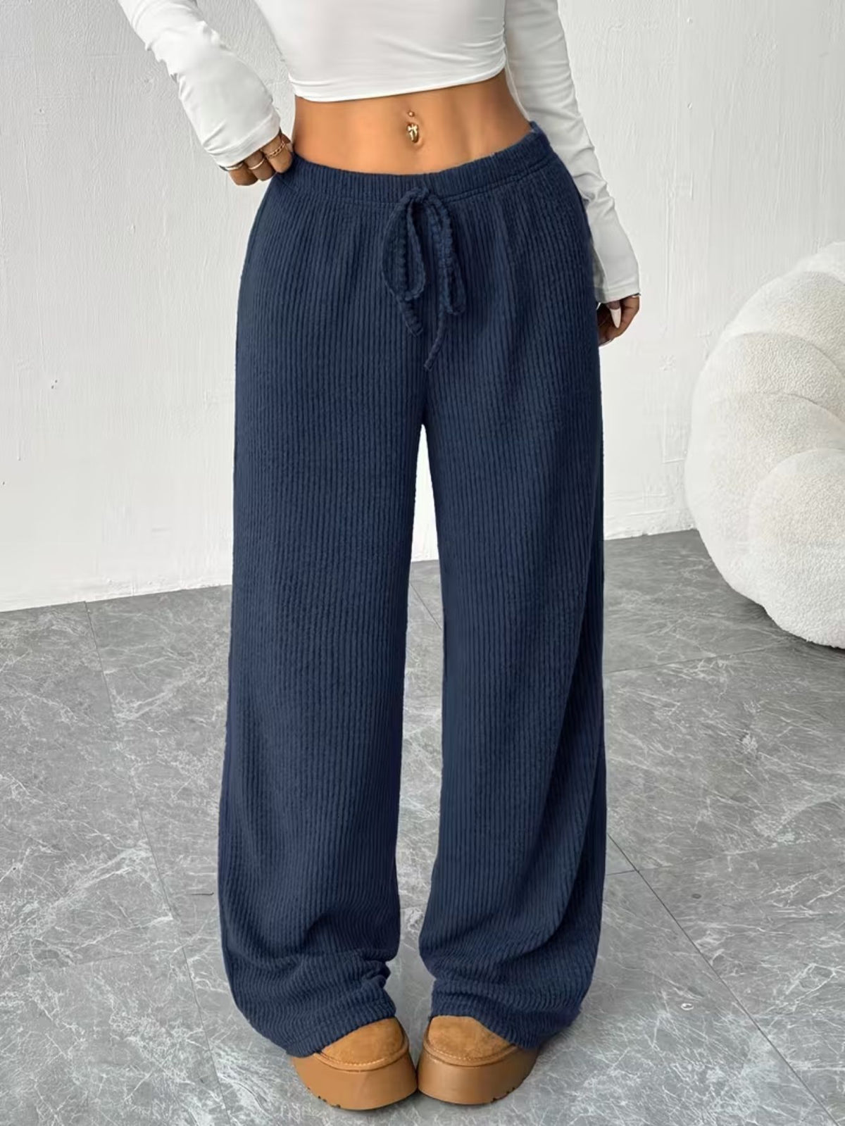 Women's Ribbed Wide-Leg Trousers