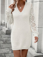 Women's V-Neck Knitted Mini Dress